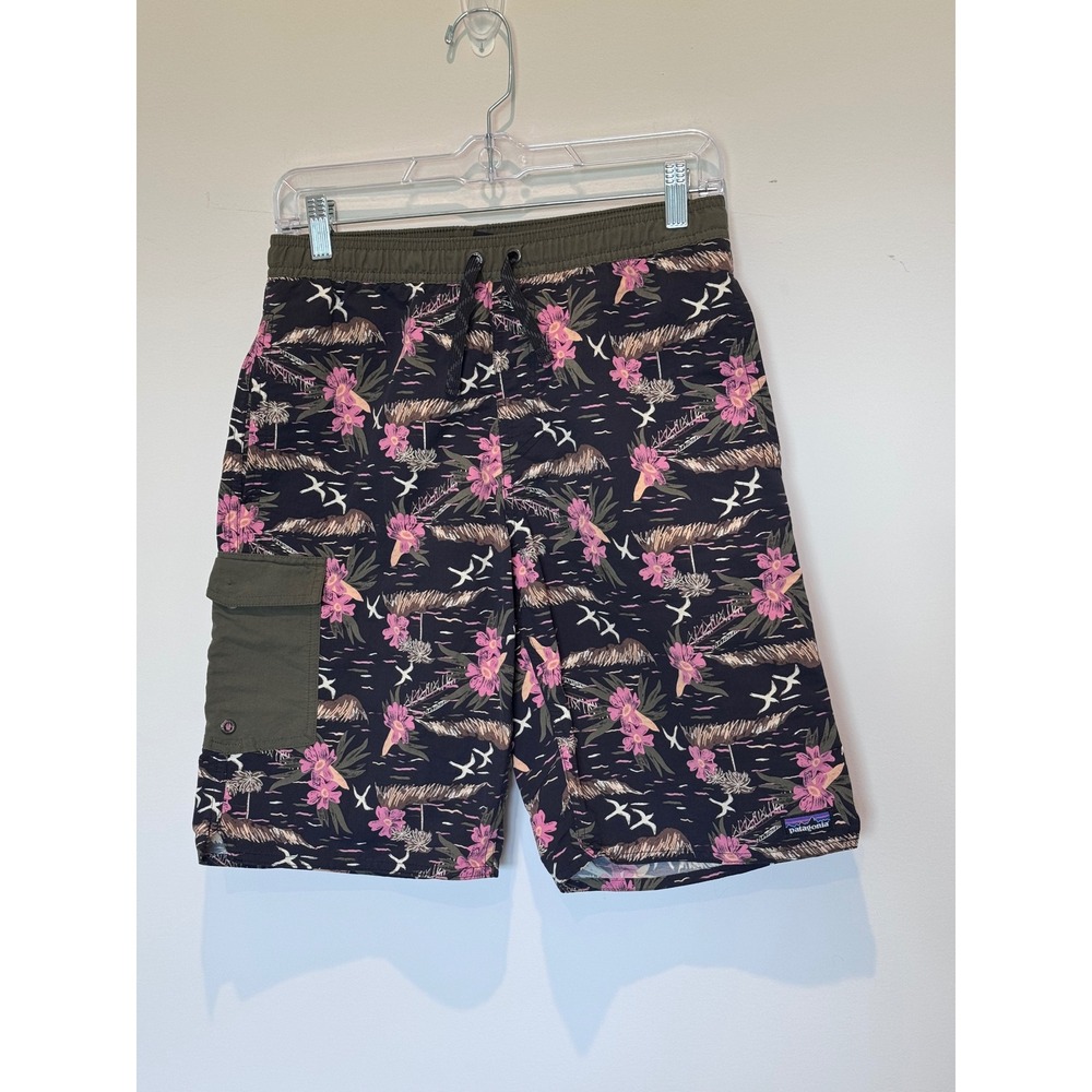 Patagonia Kids XXL Baggies Brimmer Shorts Tropical Floral Black Olive Green